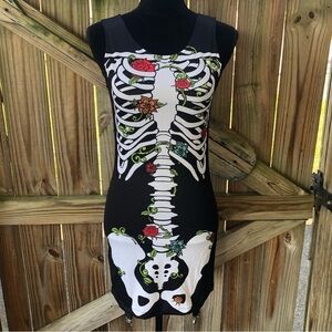 Leg Avenue Skeleton Bones Bodycon Halloween Tank Dress with Garter Snaps Sz S/M